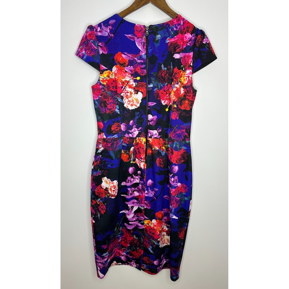 Betsey Johnson Floral Scuba Sheath Dress Size 12 Cap Sleeve Cocktail Romantic - Picture 6 of 12